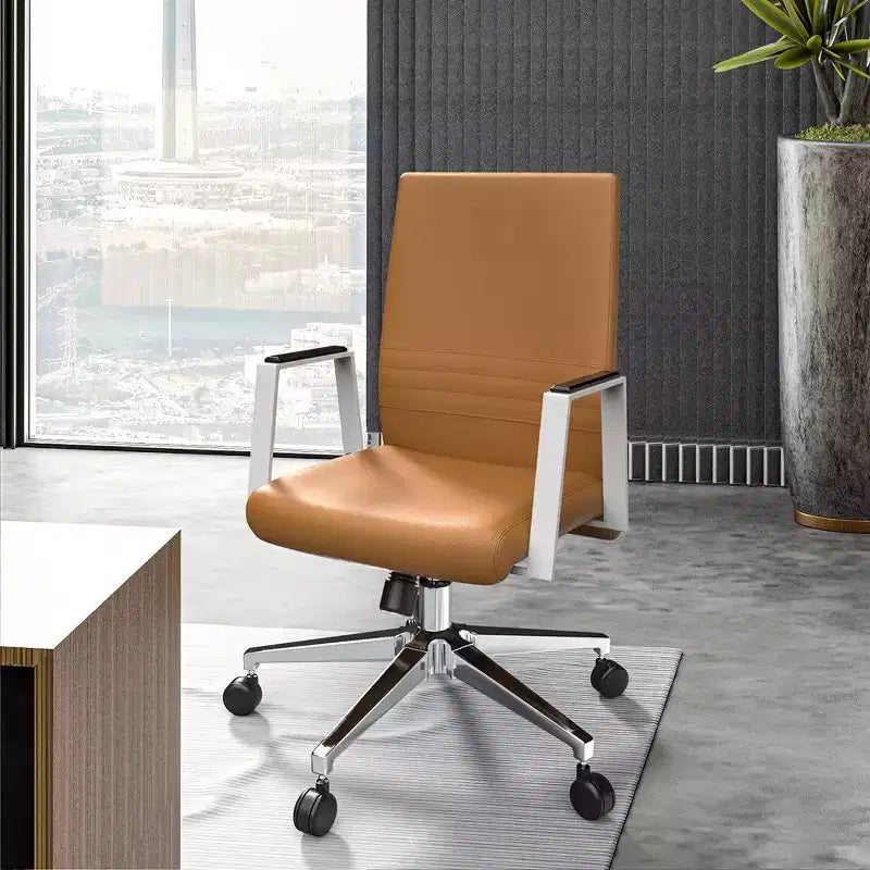 Silla de oficina moderna de cuero - Silla ergonómica de escritorio giratoria e inclinable con estructura de hierro - Oficina en casa