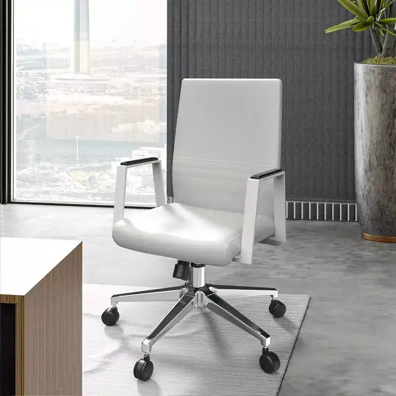 Silla de oficina moderna de cuero - Silla ergonómica de escritorio giratoria e inclinable con estructura de hierro - Oficina en casa