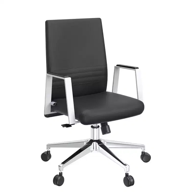 Silla de oficina moderna de cuero - Silla ergonómica de escritorio giratoria e inclinable con estructura de hierro - Oficina en casa