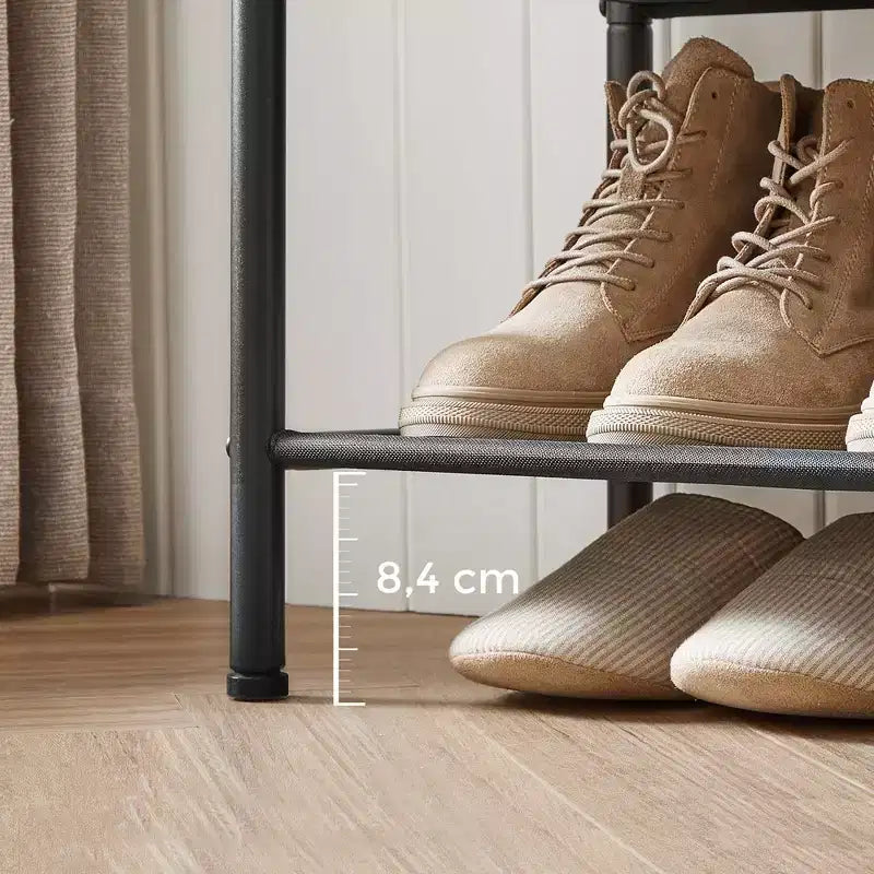 Zapatero, Estantería de 4 Niveles para 9-12 Pares de Zapatos, Organizador de Zapatos para Entrada, Marrón Rústico y Negro