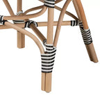 Silla de comedor moderna de interior francesa de ratán natural y tejido bicolor blanco y negro