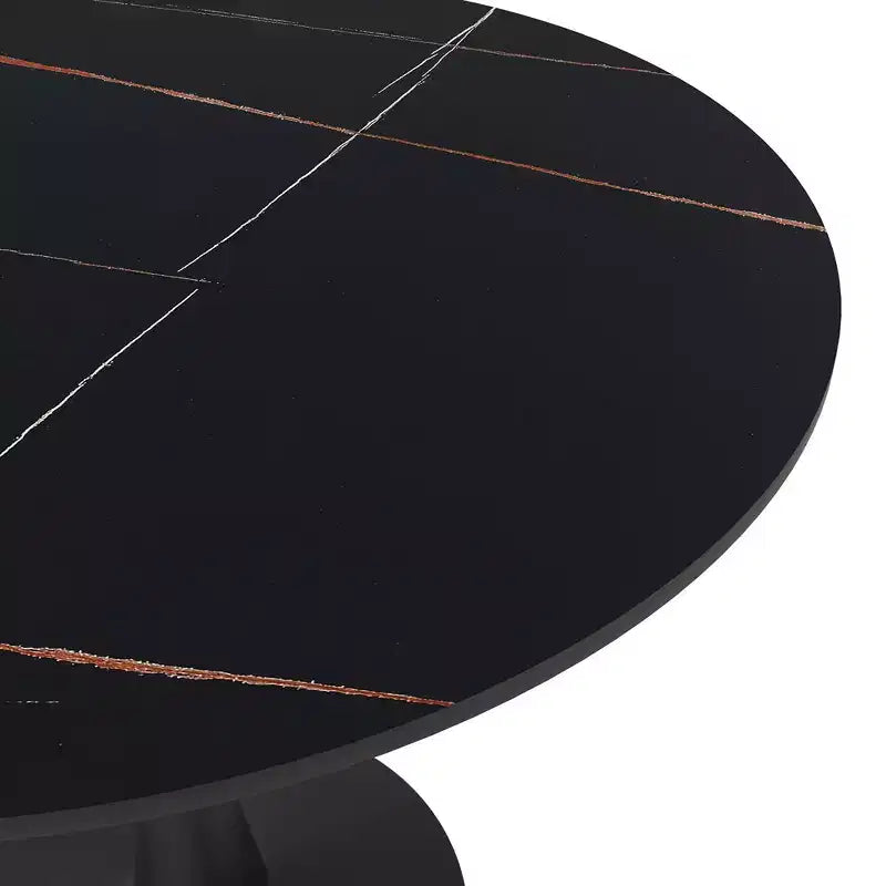 Mesa de comedor redonda de 31" con tapa de piedra sinterizada, base de pedestal de acero negro, mesa auxiliar de café para cocina y espacios pequeños