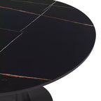 Mesa de comedor redonda de 31" con tapa de piedra sinterizada, base de pedestal de acero negro, mesa auxiliar de café para cocina y espacios pequeños
