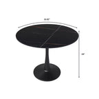 Mesa de comedor redonda de 31" con tapa de piedra sinterizada, base de pedestal de acero negro, mesa auxiliar de café para cocina y espacios pequeños