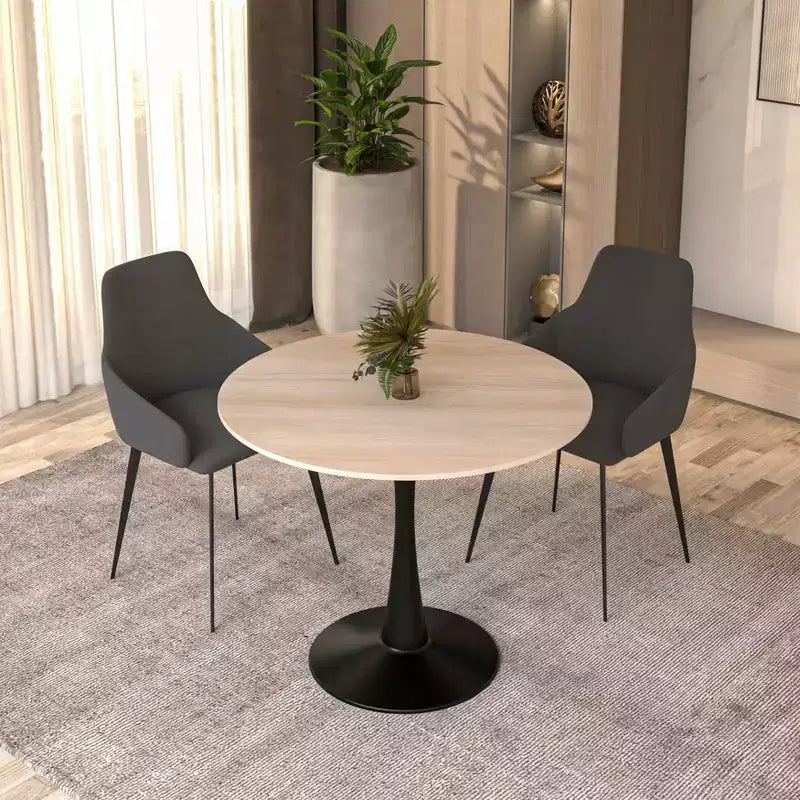 Mesa de comedor redonda de 31" con tapa de piedra sinterizada, base de pedestal de acero negro, mesa auxiliar de café para cocina y espacios pequeños