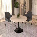 Mesa de comedor redonda de 31" con tapa de piedra sinterizada, base de pedestal de acero negro, mesa auxiliar de café para cocina y espacios pequeños