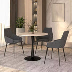 Mesa de comedor redonda de 31" con tapa de piedra sinterizada, base de pedestal de acero negro, mesa auxiliar de café para cocina y espacios pequeños