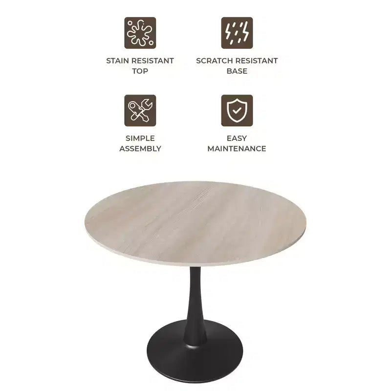 Mesa de comedor redonda de 31" con tapa de piedra sinterizada, base de pedestal de acero negro, mesa auxiliar de café para cocina y espacios pequeños