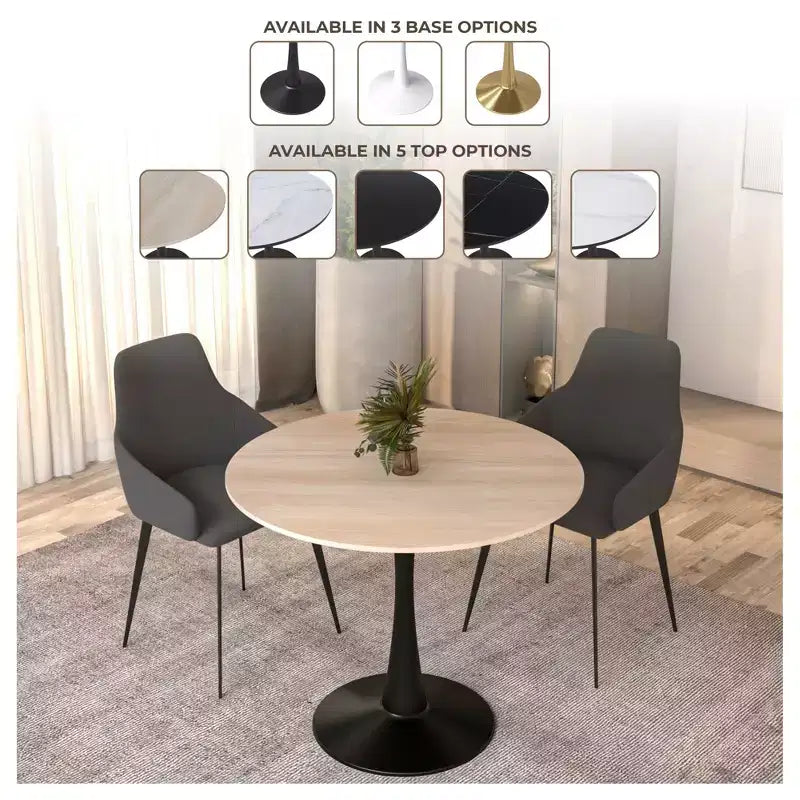 Mesa de comedor redonda de 31" con tapa de piedra sinterizada, base de pedestal de acero negro, mesa auxiliar de café para cocina y espacios pequeños