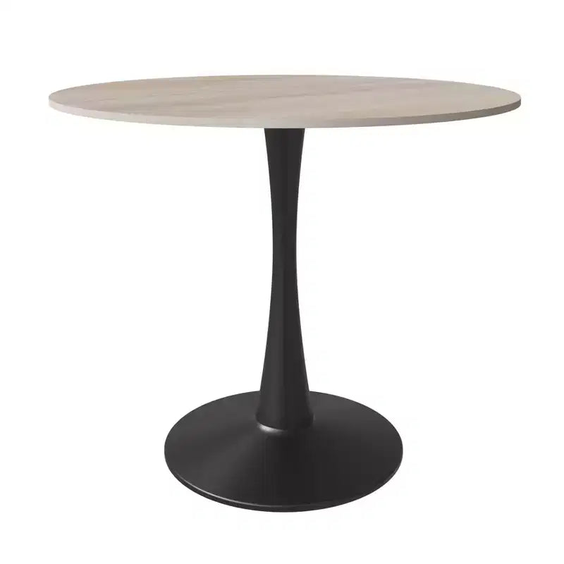 Mesa de comedor redonda de 31" con tapa de piedra sinterizada, base de pedestal de acero negro, mesa auxiliar de café para cocina y espacios pequeños