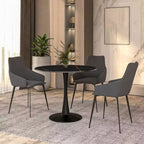 Mesa de comedor redonda de 31" con tapa de piedra sinterizada, base de pedestal de acero negro, mesa auxiliar de café para cocina y espacios pequeños