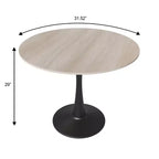 Mesa de comedor redonda de 31" con tapa de piedra sinterizada, base de pedestal de acero negro, mesa auxiliar de café para cocina y espacios pequeños