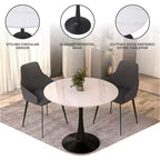 Mesa de comedor redonda de 31" con tapa de piedra sinterizada, base de pedestal de acero negro, mesa auxiliar de café para cocina y espacios pequeños