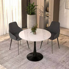 Mesa de comedor redonda de 31" con tapa de piedra sinterizada, base de pedestal de acero negro, mesa auxiliar de café para cocina y espacios pequeños