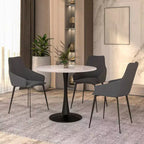 Mesa de comedor redonda de 31" con tapa de piedra sinterizada, base de pedestal de acero negro, mesa auxiliar de café para cocina y espacios pequeños