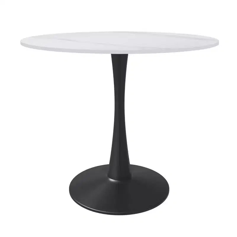 Mesa de comedor redonda de 31" con tapa de piedra sinterizada, base de pedestal de acero negro, mesa auxiliar de café para cocina y espacios pequeños