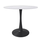 Mesa de comedor redonda de 31" con tapa de piedra sinterizada, base de pedestal de acero negro, mesa auxiliar de café para cocina y espacios pequeños