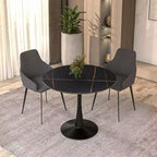 Mesa de comedor redonda de 31" con tapa de piedra sinterizada, base de pedestal de acero negro, mesa auxiliar de café para cocina y espacios pequeños
