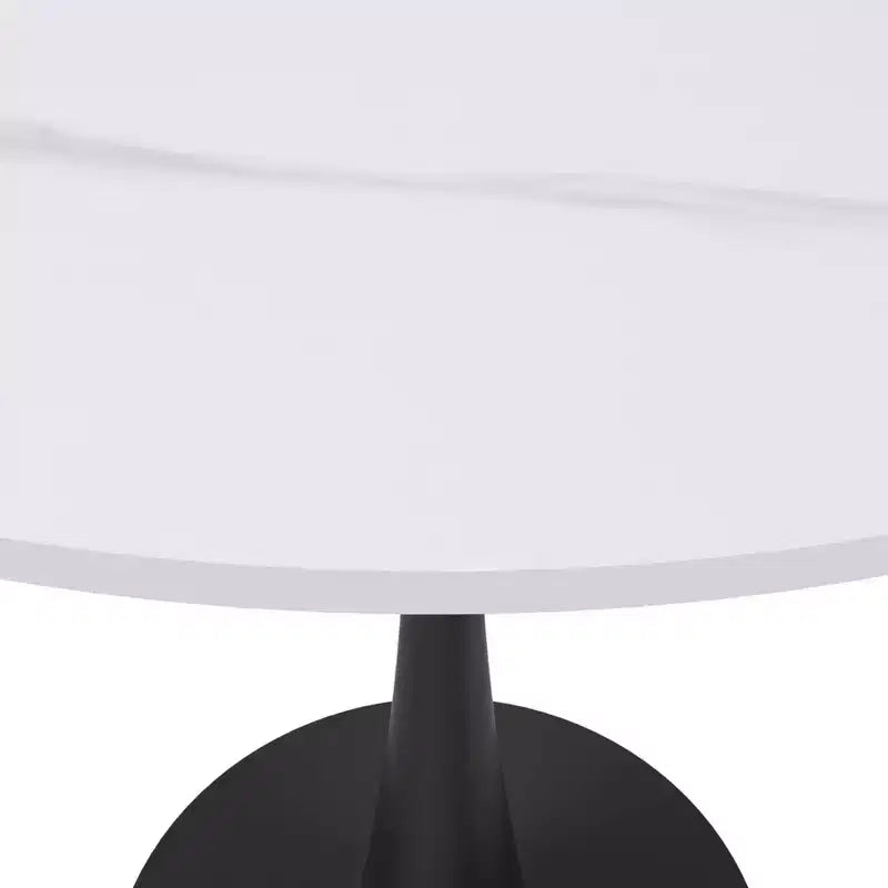 Mesa de comedor redonda de 31" con tapa de piedra sinterizada, base de pedestal de acero negro, mesa auxiliar de café para cocina y espacios pequeños