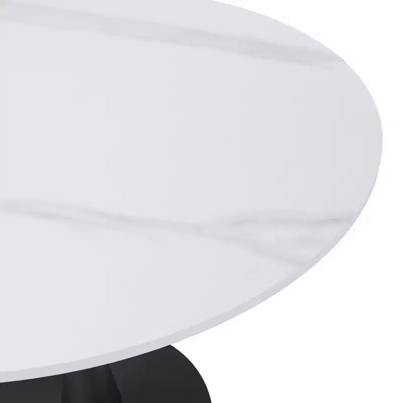 Mesa de comedor redonda de 31" con tapa de piedra sinterizada, base de pedestal de acero negro, mesa auxiliar de café para cocina y espacios pequeños