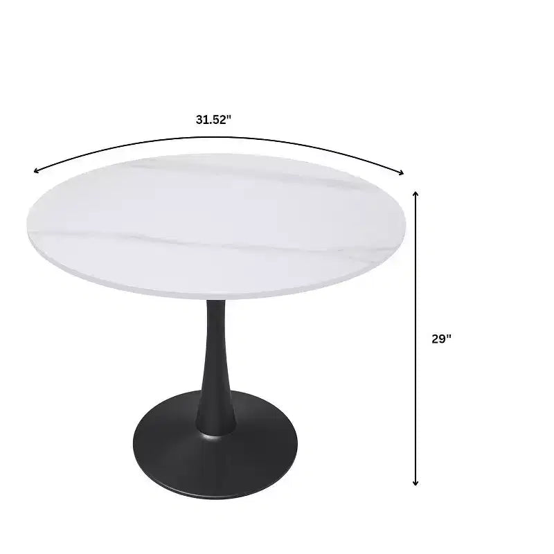 Mesa de comedor redonda de 31" con tapa de piedra sinterizada, base de pedestal de acero negro, mesa auxiliar de café para cocina y espacios pequeños