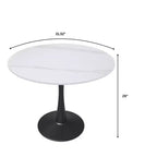 Mesa de comedor redonda de 31" con tapa de piedra sinterizada, base de pedestal de acero negro, mesa auxiliar de café para cocina y espacios pequeños