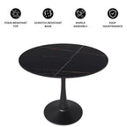 Mesa de comedor redonda de 31" con tapa de piedra sinterizada, base de pedestal de acero negro, mesa auxiliar de café para cocina y espacios pequeños