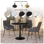 Mesa de comedor redonda de 31" con tapa de piedra sinterizada, base de pedestal de acero negro, mesa auxiliar de café para cocina y espacios pequeños