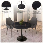 Mesa de comedor redonda de 31" con tapa de piedra sinterizada, base de pedestal de acero negro, mesa auxiliar de café para cocina y espacios pequeños
