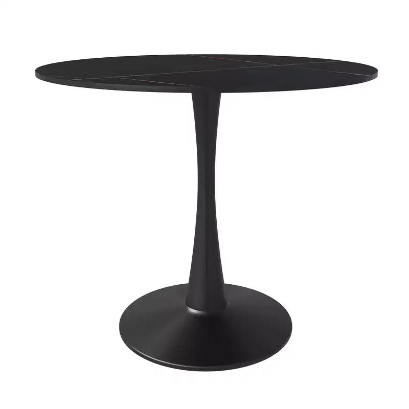Mesa de comedor redonda de 31" con tapa de piedra sinterizada, base de pedestal de acero negro, mesa auxiliar de café para cocina y espacios pequeños