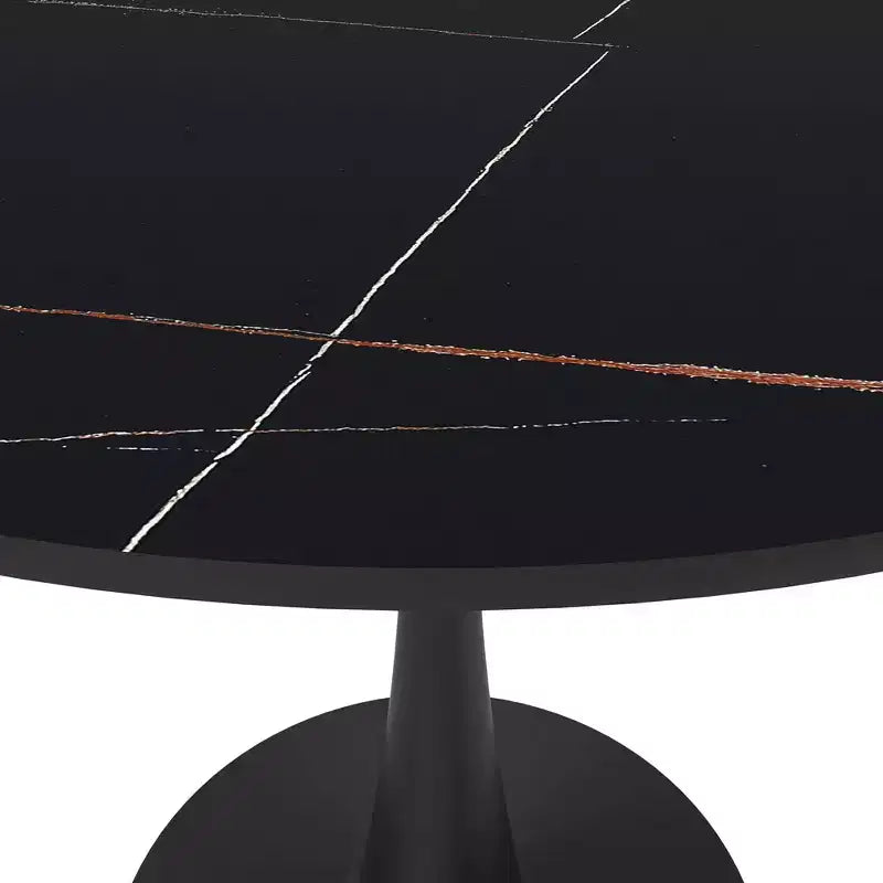 Mesa de comedor redonda de 31" con tapa de piedra sinterizada, base de pedestal de acero negro, mesa auxiliar de café para cocina y espacios pequeños