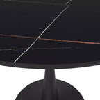Mesa de comedor redonda de 31" con tapa de piedra sinterizada, base de pedestal de acero negro, mesa auxiliar de café para cocina y espacios pequeños