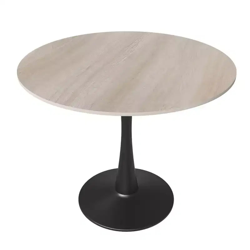 Mesa de comedor redonda de 31" con tapa de piedra sinterizada, base de pedestal de acero negro, mesa auxiliar de café para cocina y espacios pequeños