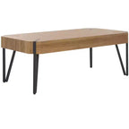 Mesa de centro rústica con superficie de madera estilo Mid-Century y patas de horquilla