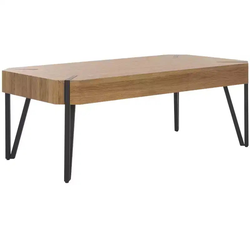 Mesa de centro rústica con superficie de madera estilo Mid-Century y patas de horquilla