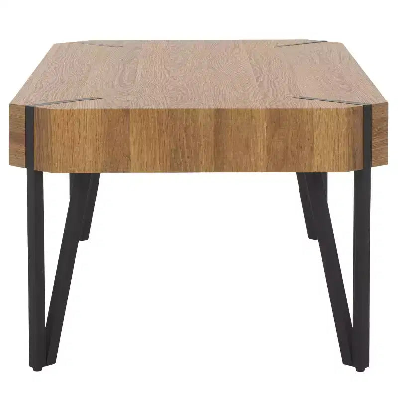 Mesa de centro rústica con superficie de madera estilo Mid-Century y patas de horquilla