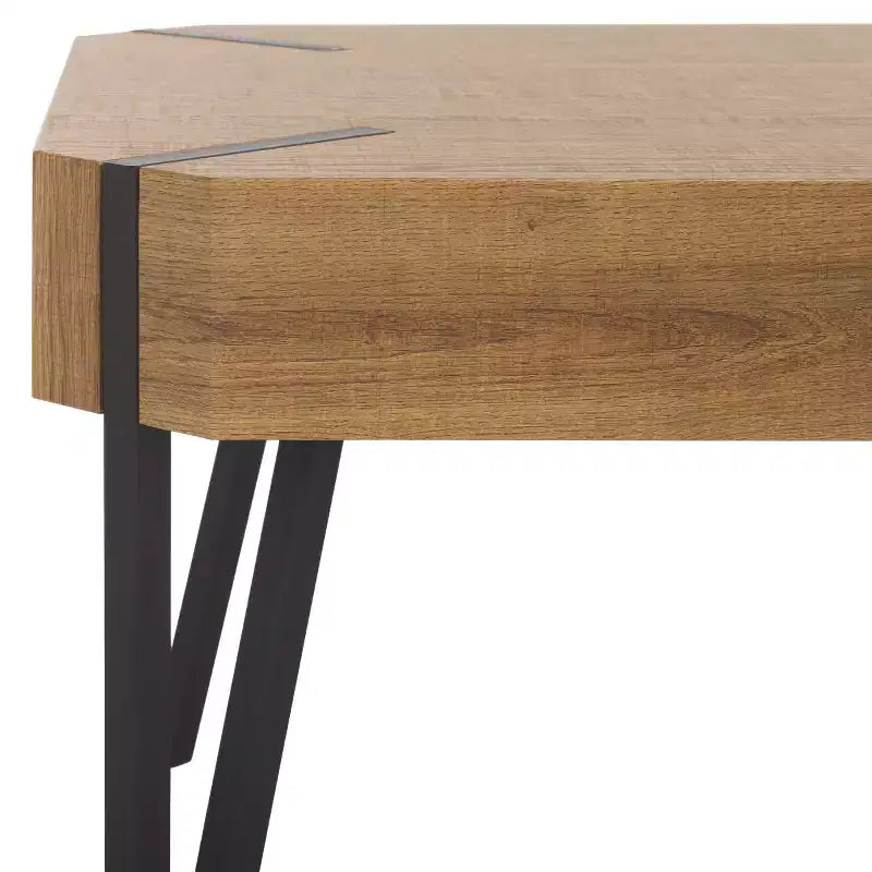 Mesa de centro rústica con superficie de madera estilo Mid-Century y patas de horquilla