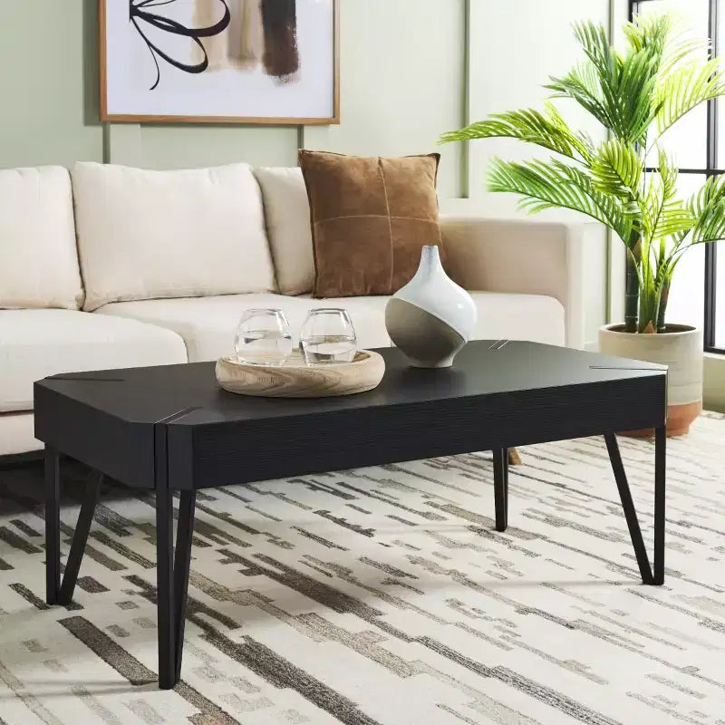 Mesa de centro rústica con superficie de madera estilo Mid-Century y patas de horquilla