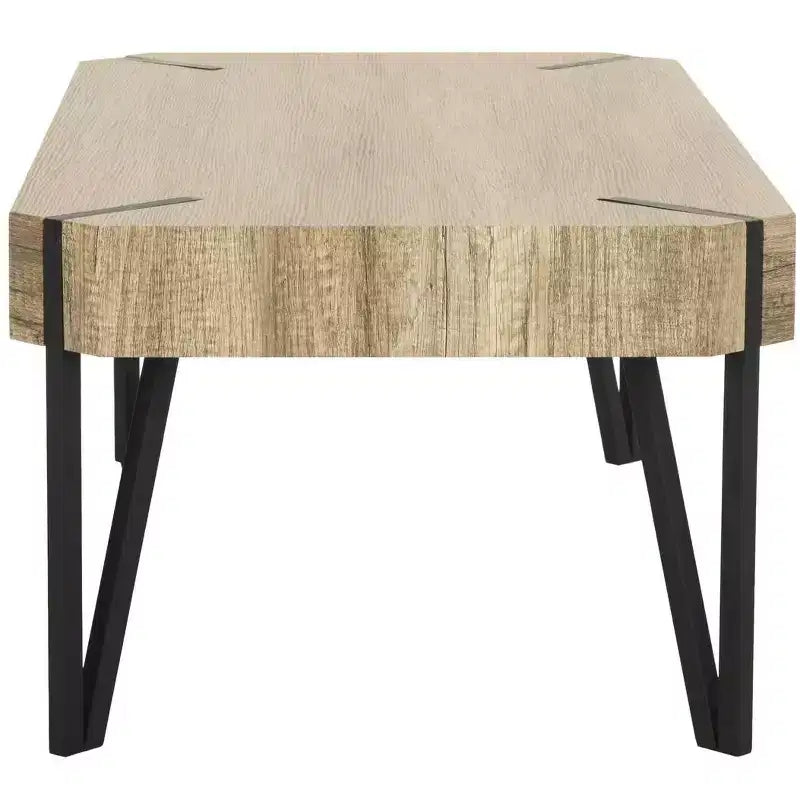 Mesa de centro rústica con superficie de madera estilo Mid-Century y patas de horquilla