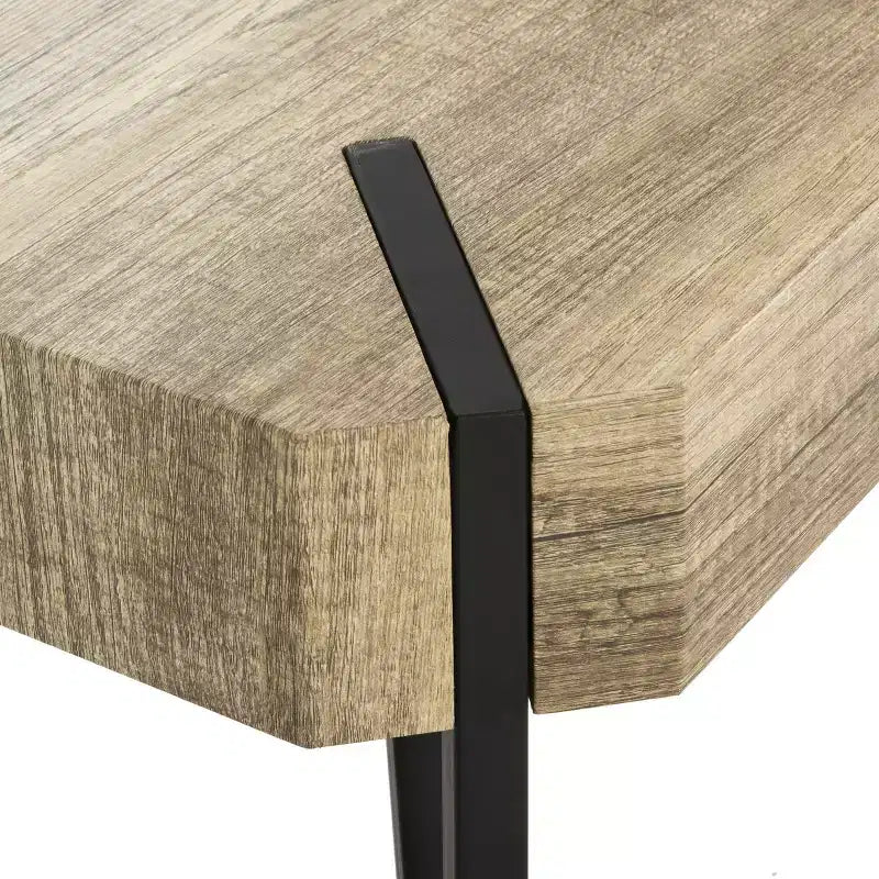 Mesa de centro rústica con superficie de madera estilo Mid-Century y patas de horquilla
