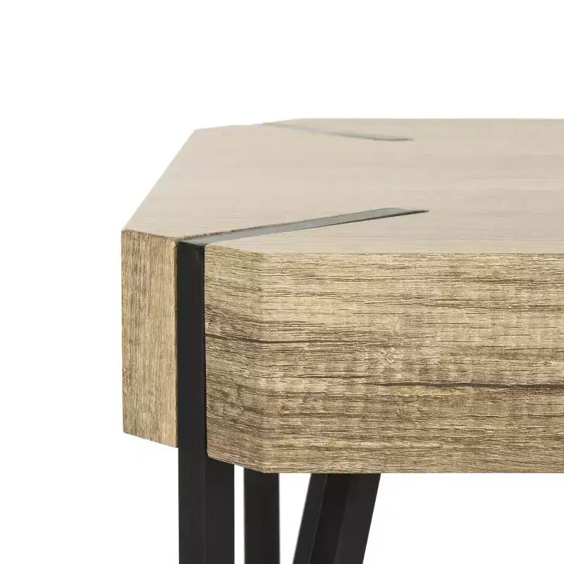 Mesa de centro rústica con superficie de madera estilo Mid-Century y patas de horquilla