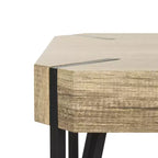 Mesa de centro rústica con superficie de madera estilo Mid-Century y patas de horquilla