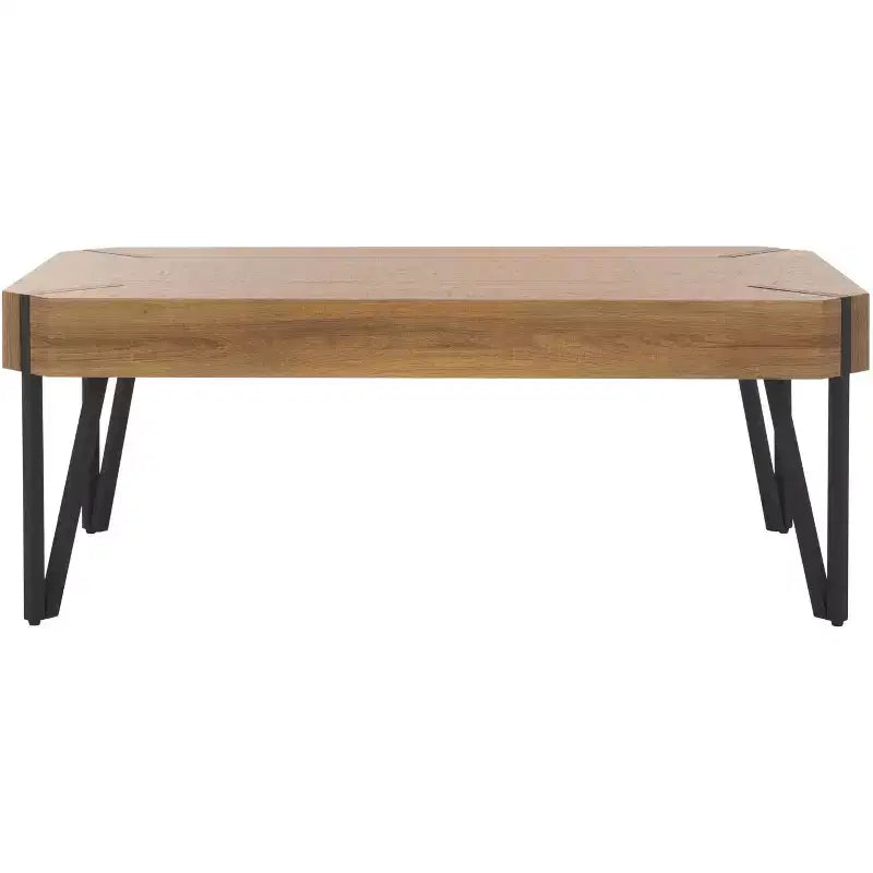 Mesa de centro rústica con superficie de madera estilo Mid-Century y patas de horquilla