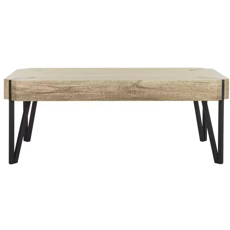Mesa de centro rústica con superficie de madera estilo Mid-Century y patas de horquilla