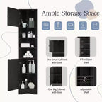 Mueble esquinero alto para baño de 67", gabinete de piso independiente con estantes ajustables, organizador de gabinete estrecho para baño, cocina, sala de estar