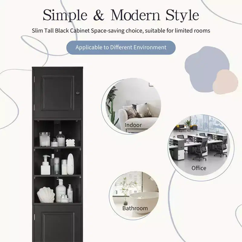 Mueble esquinero alto para baño de 67", gabinete de piso independiente con estantes ajustables, organizador de gabinete estrecho para baño, cocina, sala de estar